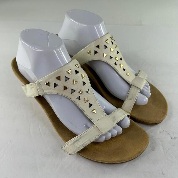 Vionic Women's Maggie Wedge Sandals US 11 White Studs T-strap Shoes - Picture 3 of 10